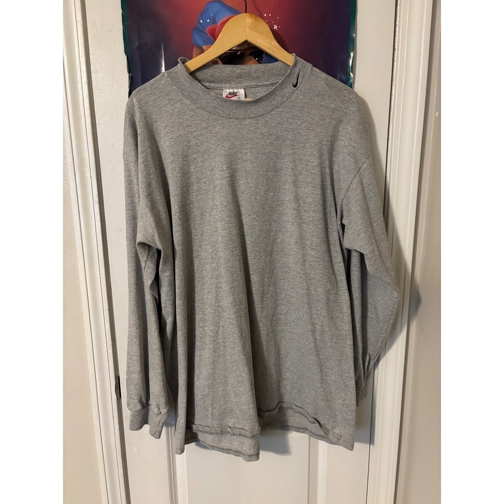Vintage Nike Mock Neck Long Sleeve Gray Embroidered Swoosh XL Made in USA